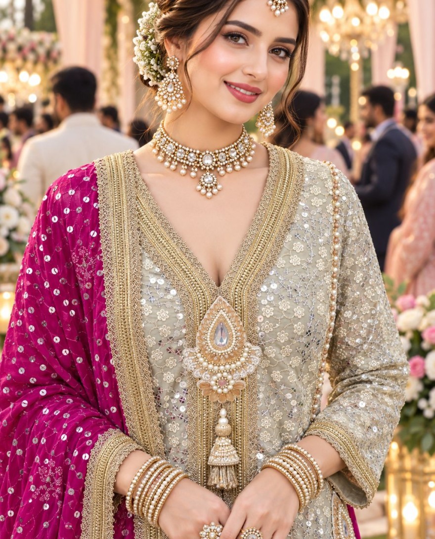 2183 - Gold Georgette Embroidered, Resham and Sequins Work Ceremonial Salwar Suit
